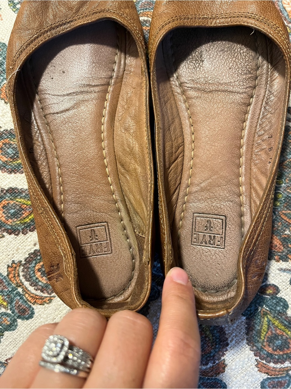 FRYE Women's Cognac Brown Leather Ballet Flats Size 8 Carson - Picture 2 of 8
